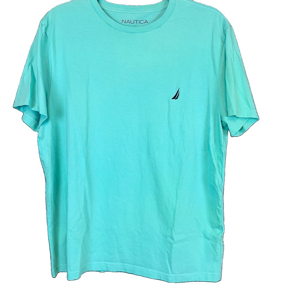 Nautica Deck T-Shirt Mens Large Tourquoise Active Stretch Logo Short Sleeve EUC